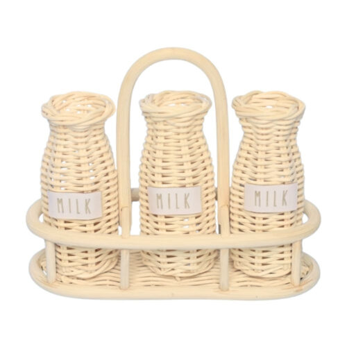 Rattan Milk Bottles with Holder, kids toys