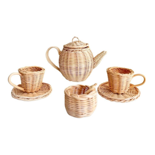 rattan tea pot set, kids toys