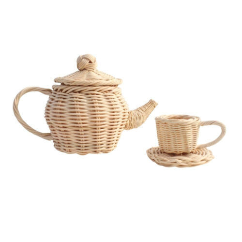 rattan tea set with cake stand, kids toys, wholesale