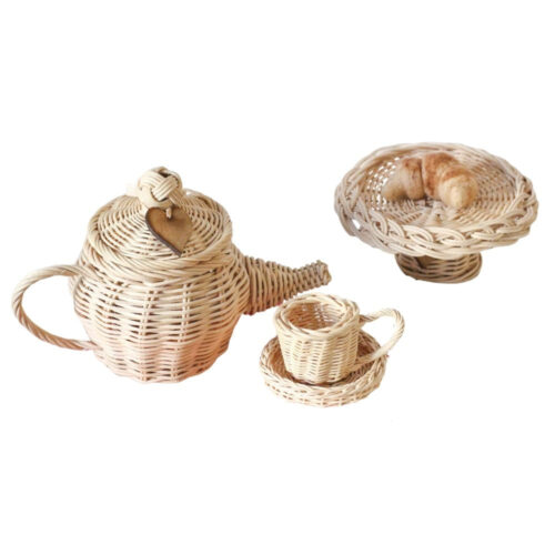 rattan tea set with cake stand, kids toys, wholesale