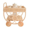 rattan toy tea cart with tea pot set, kids toys