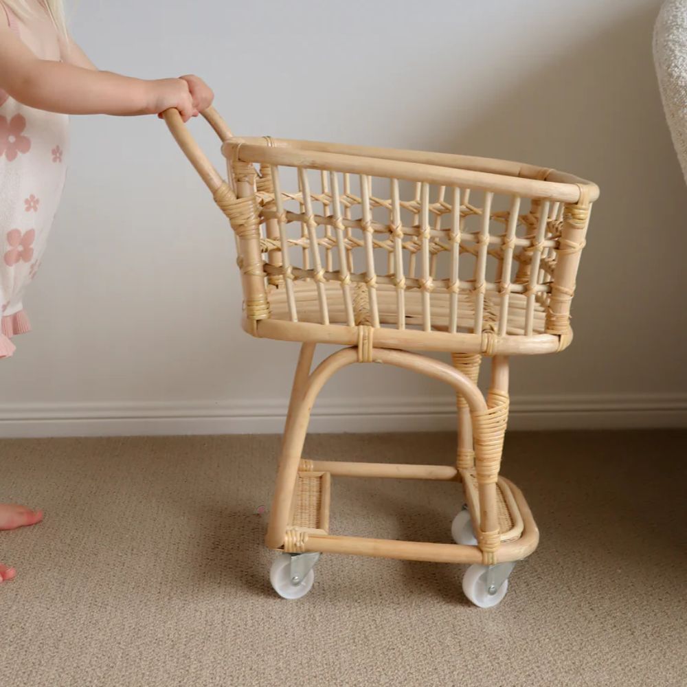 wicker shopping trolley kids, rattan kids toys, rattan kids furniture, wholesale, bulk, childrens