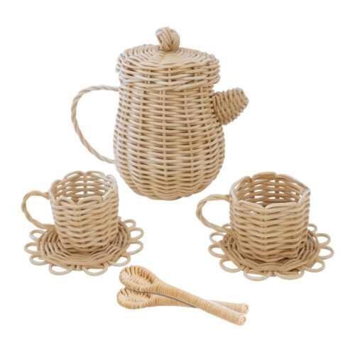 woven rattan play tea set, kids toys, wholesale