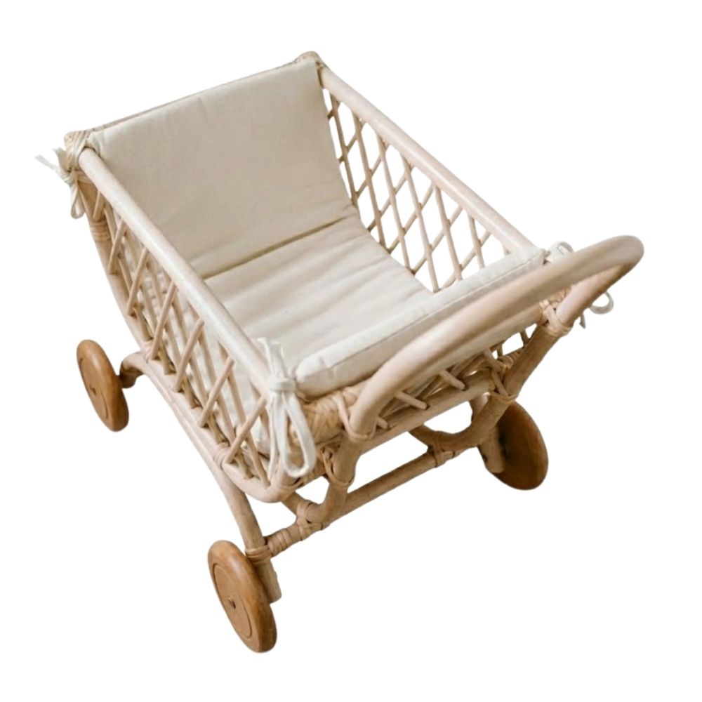 Rattan Doll Stroller for Sale, wicker, doll buggy, doll stroller, rattan kids toys, rattan kids furniture, wholesale, bulk, childrens
