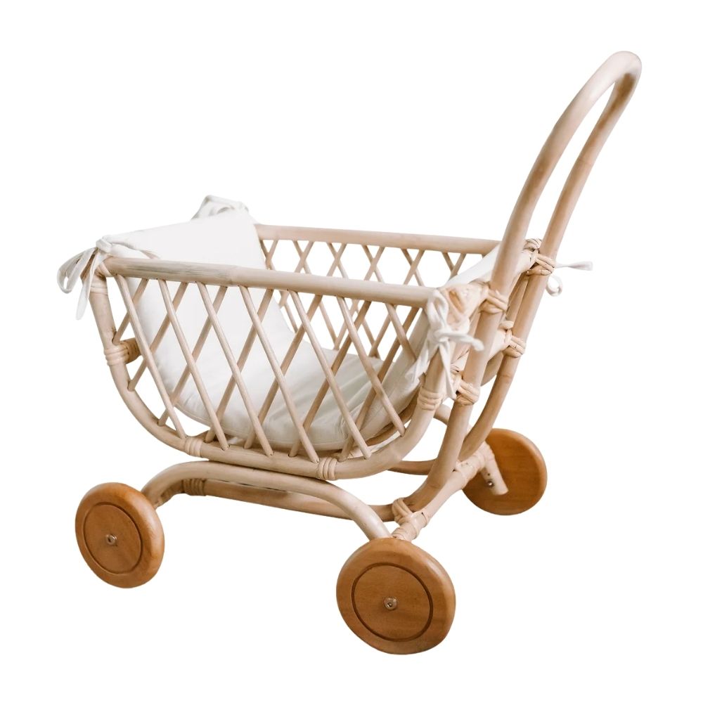 Rattan Doll Stroller for Sale, wicker, doll buggy, doll stroller, rattan kids toys, rattan kids furniture, wholesale, bulk, childrens