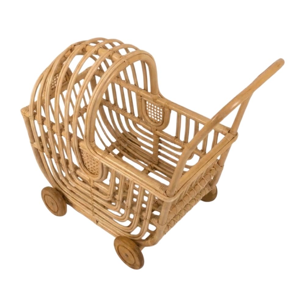 Doll Stroller in Rattan Natural, doll buggy, doll stroller, rattan kids toys, rattan kids furniture, wholesale, bulk, childrens