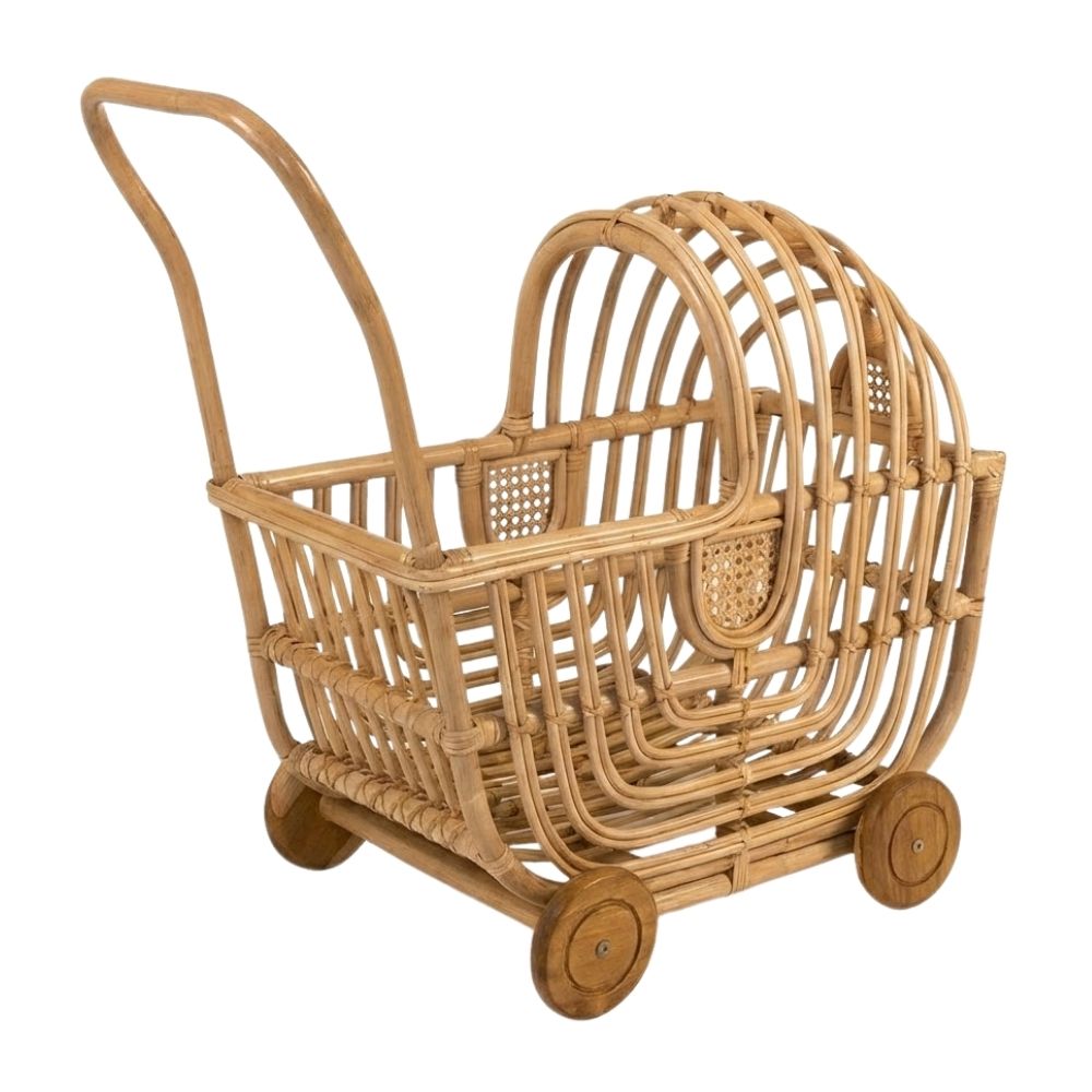 Doll Stroller in Rattan Natural, doll buggy, doll stroller, rattan kids toys, rattan kids furniture, wholesale, bulk, childrens