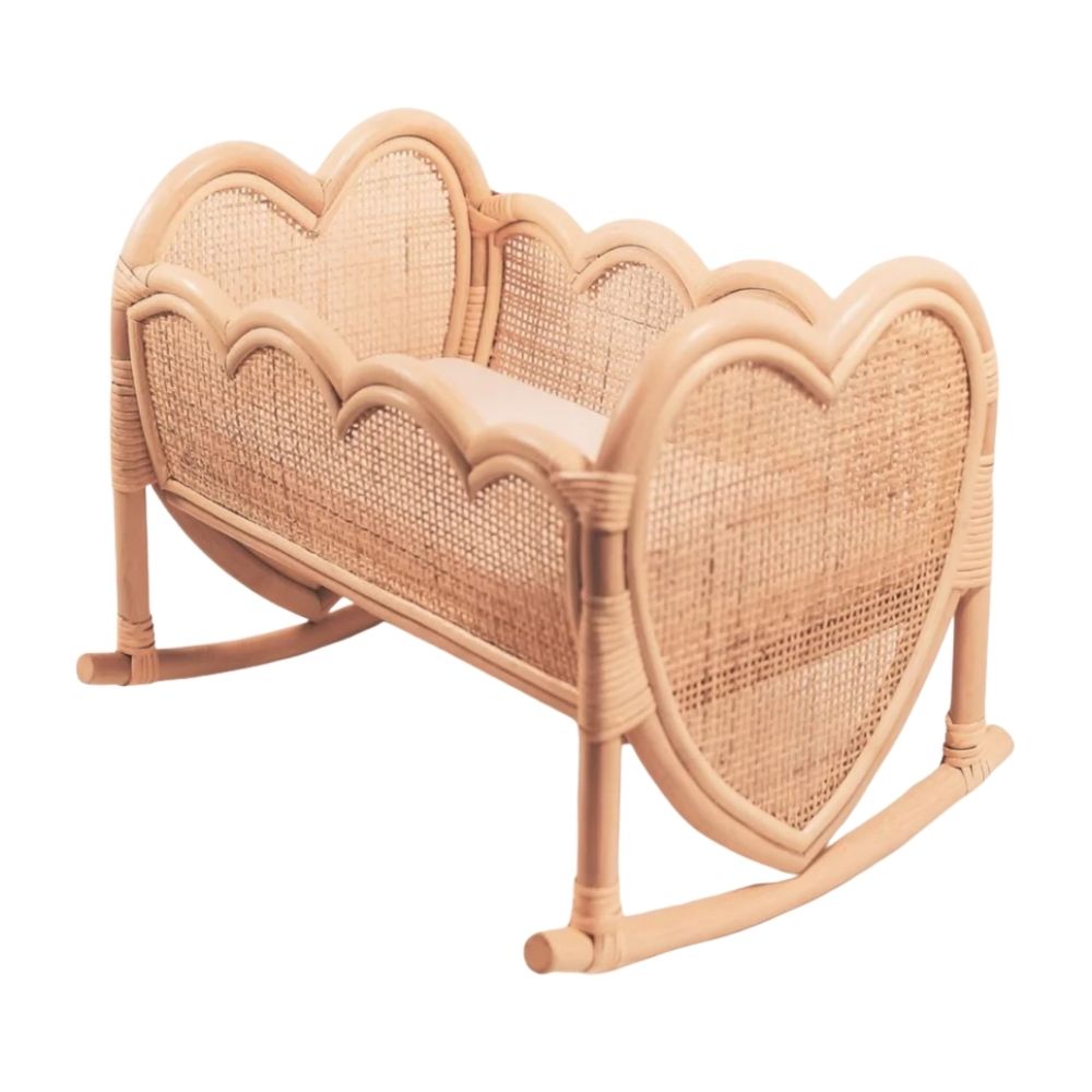 heart design rattan baby doll bassinet, rattan kids toys, rattan kids furniture, wholesale, bulk, childrens