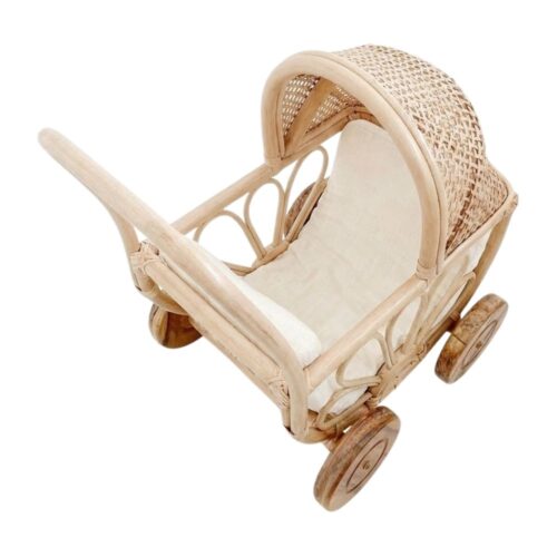 kids rattan doll pram, wicker doll buggy, doll stroller, rattan kids toys, rattan kids furniture, wholesale, bulk, childrens