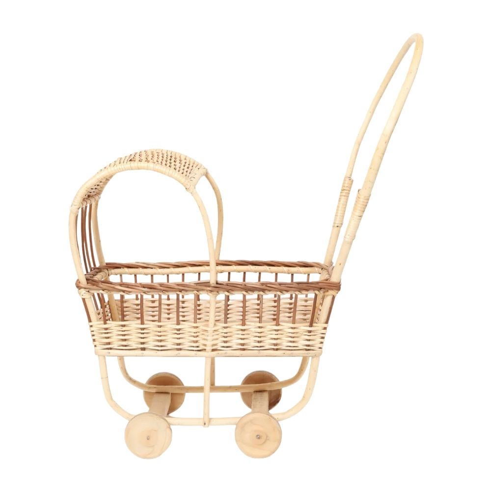 Mini Rattan Stroller, wicker, doll buggy, doll stroller, rattan kids toys, rattan kids furniture, wholesale, bulk, childrens