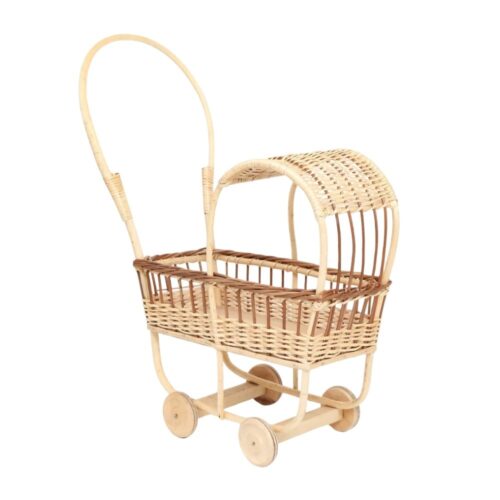 Mini Rattan Stroller, wicker, doll buggy, doll stroller, rattan kids toys, rattan kids furniture, wholesale, bulk, childrens