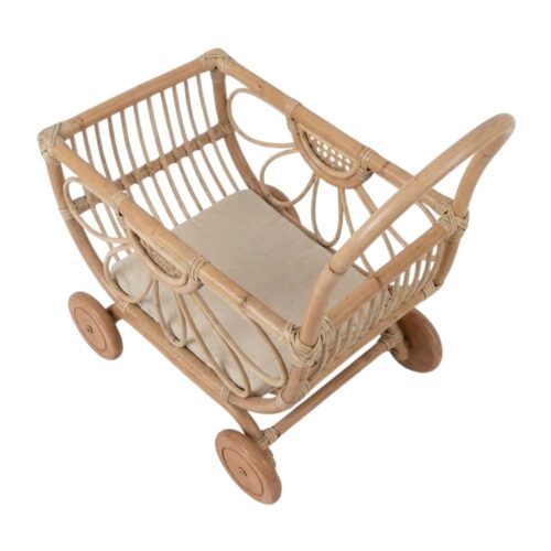 Natural Rattan Doll Stroller, wicker, doll buggy, doll stroller, rattan kids toys, rattan kids furniture, wholesale, bulk, childrens