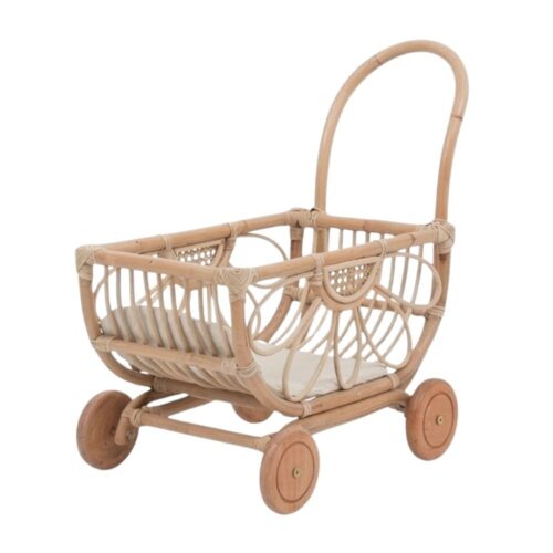 Natural Rattan Doll Stroller, wicker, doll buggy, doll stroller, rattan kids toys, rattan kids furniture, wholesale, bulk, childrens