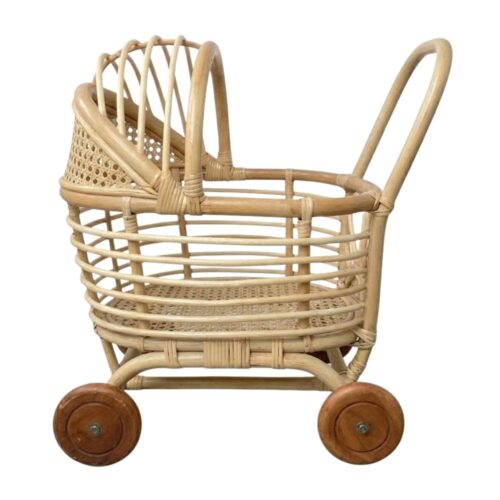 rattan baby doll buggy, wicker, doll buggy, doll stroller, rattan kids toys, rattan kids furniture, wholesale, bulk, childrens