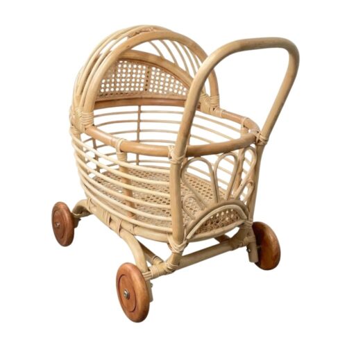 rattan baby doll buggy, wicker, doll buggy, doll stroller, rattan kids toys, rattan kids furniture, wholesale, bulk, childrens