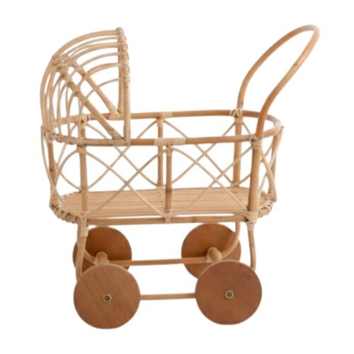 Rattan Baby Doll Pram Wholesale, wicker, doll buggy, doll stroller, rattan kids toys, rattan kids furniture, wholesale, bulk, childrens