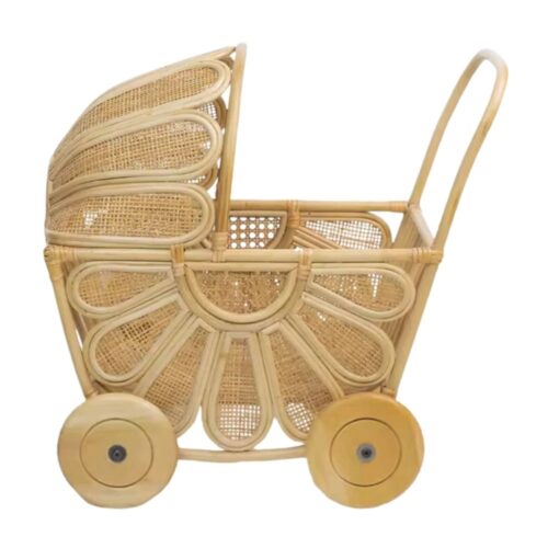 rattan baby doll stroller, wicker, doll buggy, doll stroller, rattan kids toys, rattan kids furniture, wholesale, bulk, childrens