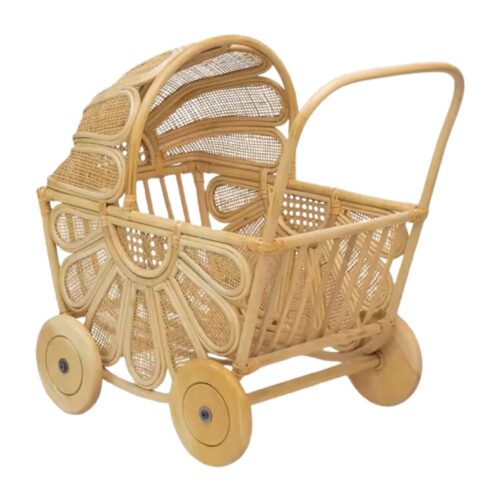 rattan baby doll stroller, wicker, doll buggy, doll stroller, rattan kids toys, rattan kids furniture, wholesale, bulk, childrens
