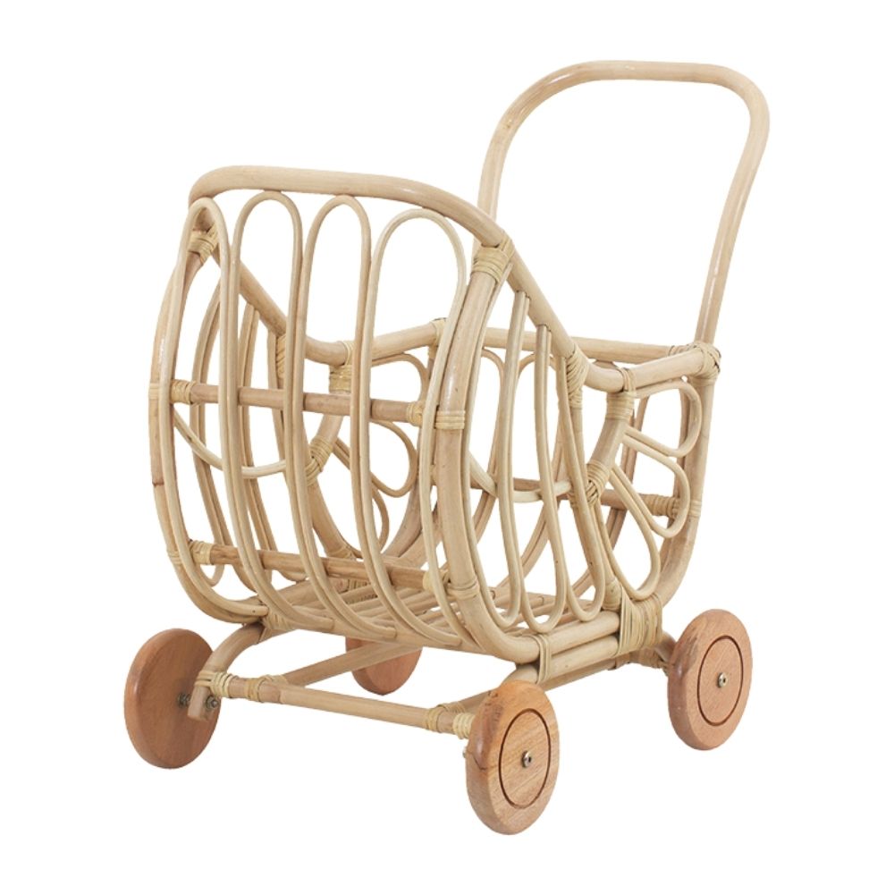 Rattan Doll Carriage, wicker, doll buggy, doll stroller, rattan kids toys, rattan kids furniture, wholesale, bulk, childrens