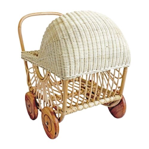 Rattan Doll's Pram, wicker, doll buggy, doll stroller, rattan kids toys, rattan kids furniture, wholesale, bulk, childrens