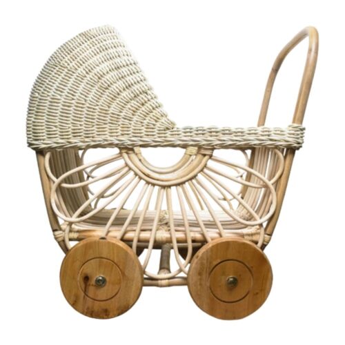 Rattan Doll's Pram, wicker, doll buggy, doll stroller, rattan kids toys, rattan kids furniture, wholesale, bulk, childrens