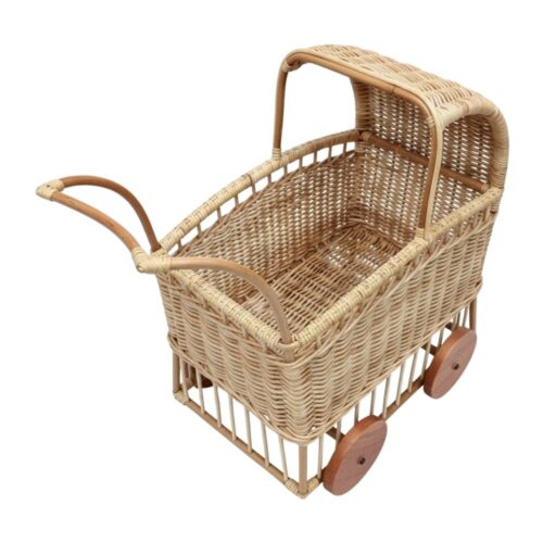 Vintage Rattan Doll Pram, wicker, doll buggy, doll stroller, rattan kids toys, rattan kids furniture, wholesale, bulk, childrens