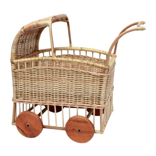 Vintage Rattan Doll Pram, wicker, doll buggy, doll stroller, rattan kids toys, rattan kids furniture, wholesale, bulk, childrens