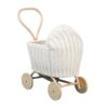 White Rattan Doll Stroller, wicker, doll buggy, doll stroller, rattan kids toys, rattan kids furniture, wholesale, bulk, childrens