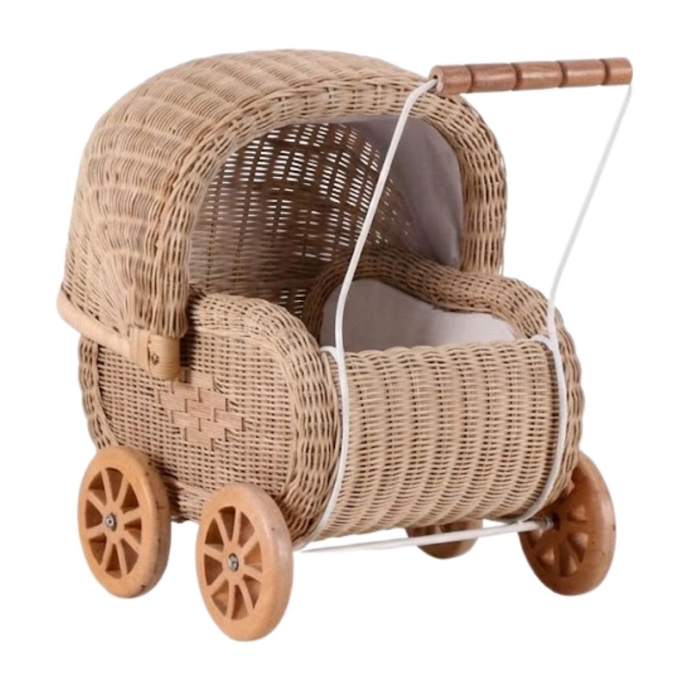 wicker doll buggy antique, wicker, doll buggy, doll stroller, rattan kids toys, rattan kids furniture, wholesale, bulk, childrens