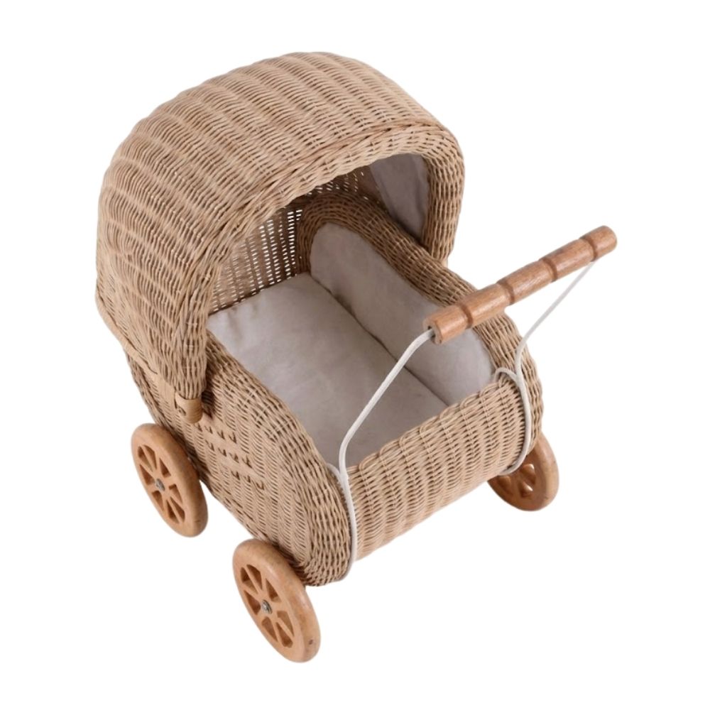 wicker doll buggy antique, wicker, doll buggy, doll stroller, rattan kids toys, rattan kids furniture, wholesale, bulk, childrens