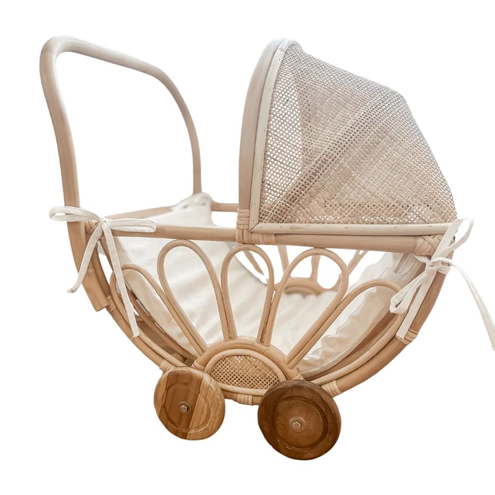 Wicker Doll Pram UK, wicker, doll buggy, doll stroller, rattan kids toys, rattan kids furniture, wholesale, bulk, childrens