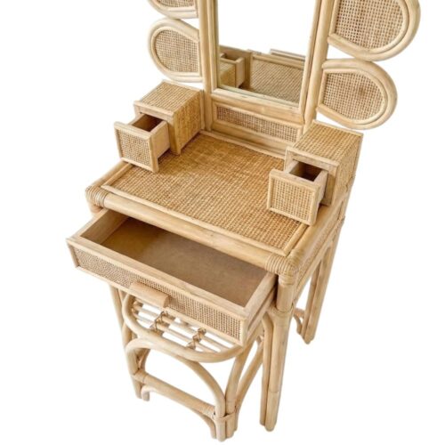 Rattan Children's Dresser Table and Chair, rattan kids dressing table, rattan kids makeup table, rattan kids furniture, rattan kids chair, rattan kids table, rattan kids table and chairs set, rattan toddler chair, rattan toddler table and chairs, wholesale, bulk, Vietnam, factory