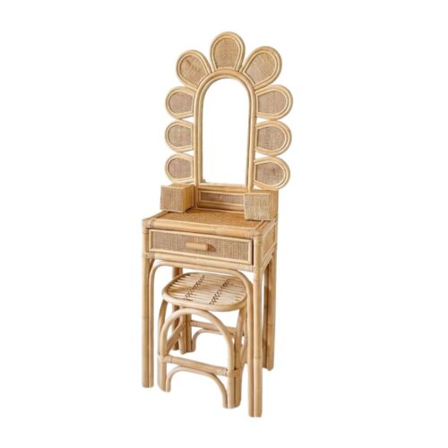 Rattan Children's Dresser Table and Chair, rattan kids dressing table, rattan kids makeup table, rattan kids furniture, rattan kids chair, rattan kids table, rattan kids table and chairs set, rattan toddler chair, rattan toddler table and chairs, wholesale, bulk, Vietnam, factory