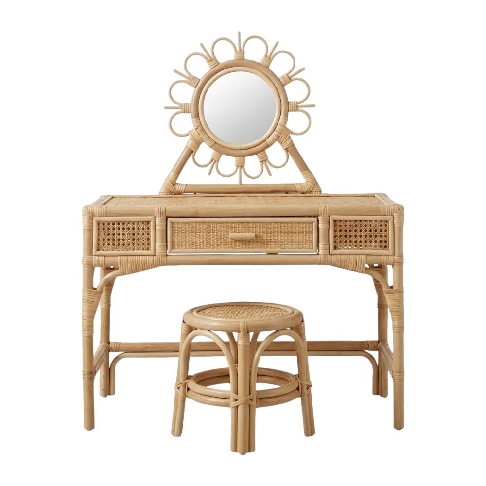Rattan Kids Vanity & Stool, rattan kids dressing table, rattan kids makeup table, rattan kids furniture, rattan kids chair, rattan kids table, rattan kids table and chairs set, rattan toddler chair, rattan toddler table and chairs, wholesale, bulk, Vietnam, factory
