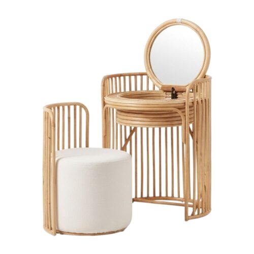 Round Rattan Kids Vanity And Stool, rattan kids dressing table, rattan kids makeup table, rattan kids furniture, rattan kids chair, rattan kids table, rattan kids table and chairs set, rattan toddler chair, rattan toddler table and chairs, wholesale, bulk, Vietnam, factory