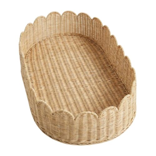Scalloped Rattan Changing Basket for Baby, rattan kids furniture, wholesale, bulk, manufacture, Vietnam