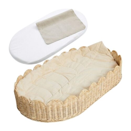 Scalloped Rattan Changing Basket for Baby, rattan kids furniture, wholesale, bulk, manufacture, Vietnam