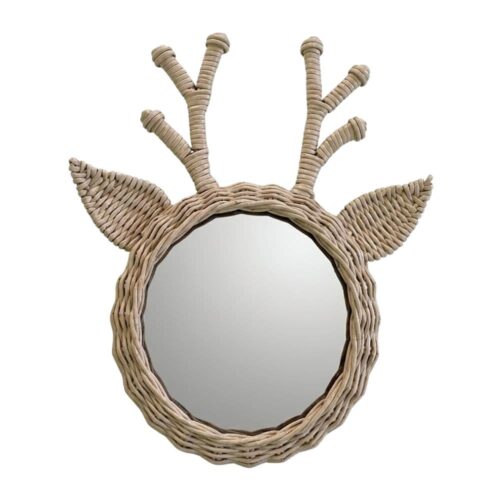 Deer Wicker Hanging Mirror for Kids, rattan kids furniture, wholesale, bulk, Vietnam, manufacture
