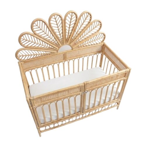 Flower Design Rattan Baby Cot, rattan kid's bed, rattan kids toys, rattan kids furniture, wholesale, bulk