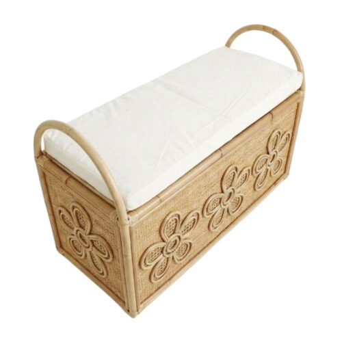 Flower Rattan Storage Bench for Kids, kids furniture, rattan kids cabinet, rattan kids trunk storage, rattan kids storage bench, rattan kids toy chest, wholesale, bulk, Vietnam, manufacture