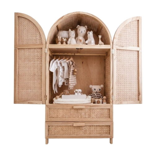 Rattan and Wood Kids Wardrobe, dresser, rattan kids furniture, wholesale, bulk, manufacture, Vietnam