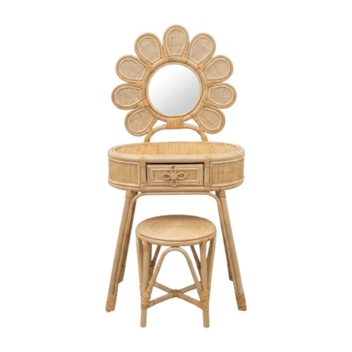 Rattan Kids Vanity Table, rattan kids dressing table, rattan kids makeup table, rattan kids furniture, rattan kids chair, rattan kids table, rattan kids table and chairs set, rattan toddler chair, rattan toddler table and chairs, wholesale, bulk, Vietnam, factory
