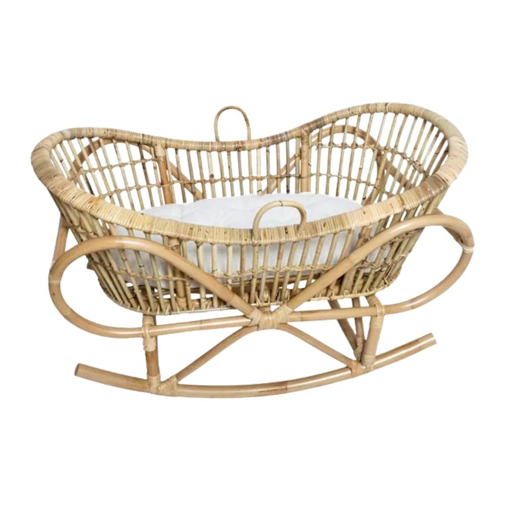 Rattan Rocking Bassinet, rattan baby bassinet, rattan baby cradle, rattan baby cot, rattan kids toys, rattan kids furniture, wholesale, bulk
