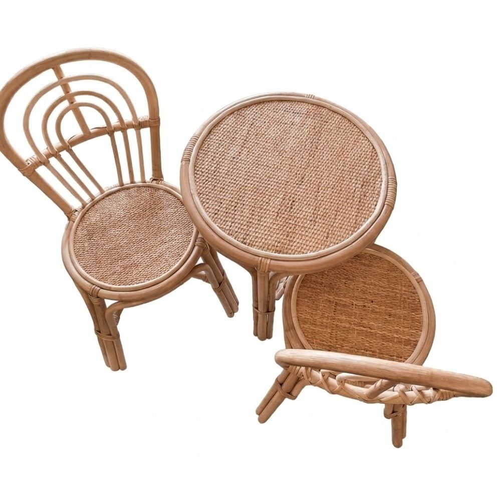 Rattan Small Table and Chair for Toddler to Eat, rattan kids furniture, rattan kids chair, rattan kids table, rattan kids table and chairs set, rattan toddler chair, rattan toddler table and chairs, wholesale, bulk, Vietnam, factory