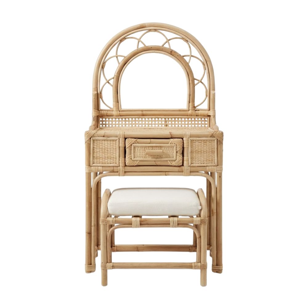 Rattan Toddler Makeup Vanity, rattan kids dressing table, rattan kids makeup table, rattan kids furniture, rattan kids chair, rattan kids table, rattan kids table and chairs set, rattan toddler chair, rattan toddler table and chairs, wholesale, bulk, Vietnam, factory