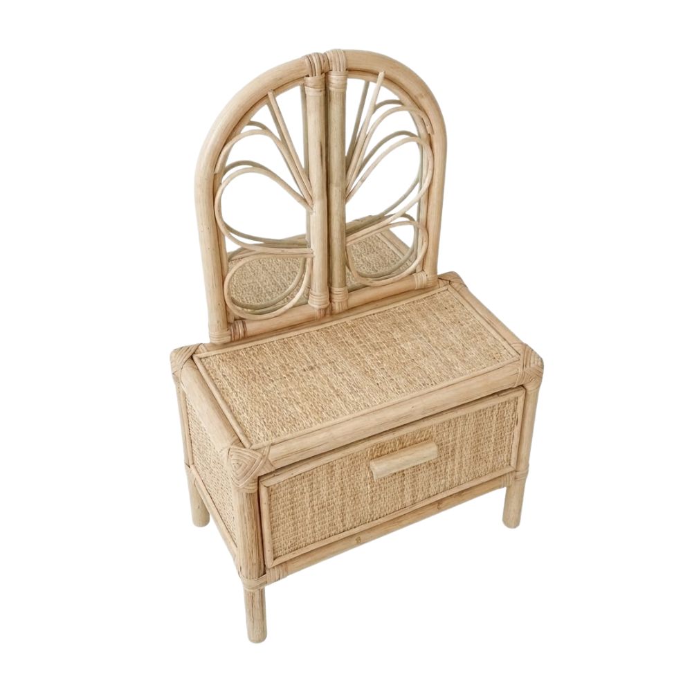 Small Rattan Vanity Set, rattan kids dressing table, rattan kids makeup table, rattan kids furniture, rattan kids chair, rattan kids table, rattan kids table and chairs set, rattan toddler chair, rattan toddler table and chairs, wholesale, bulk, Vietnam, factory