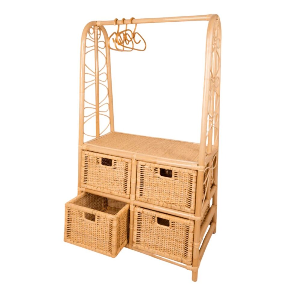 4 Storage Compartments Rattan Kids Rack, rattan kids toys, rattan kids furniture, wholesale, bulk