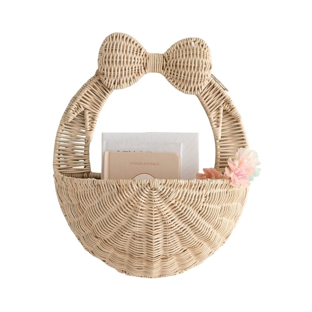 Rattan Bow Wall Basket, rattan kids basket, rattan kids toys, rattan kids furniture, wholesale, bulk