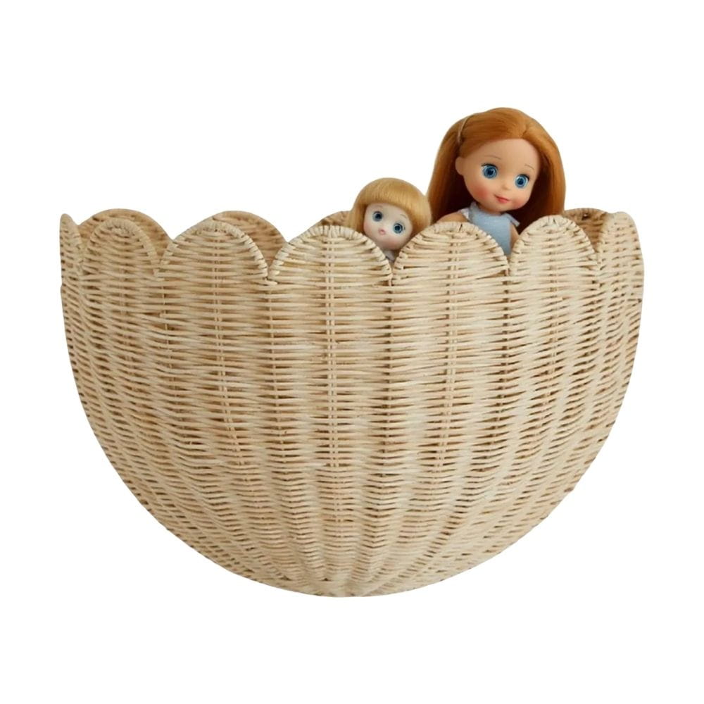 Scalloped Wicker Wall Basket, rattan kids basket, rattan kids toys, rattan kids furniture, wholesale, bulk