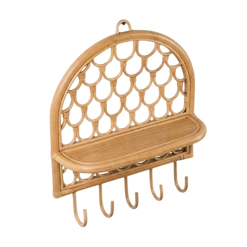 Mermaid Rattan Wall Shelf with Hooks, rattan kids furniture, wholesale, bulk